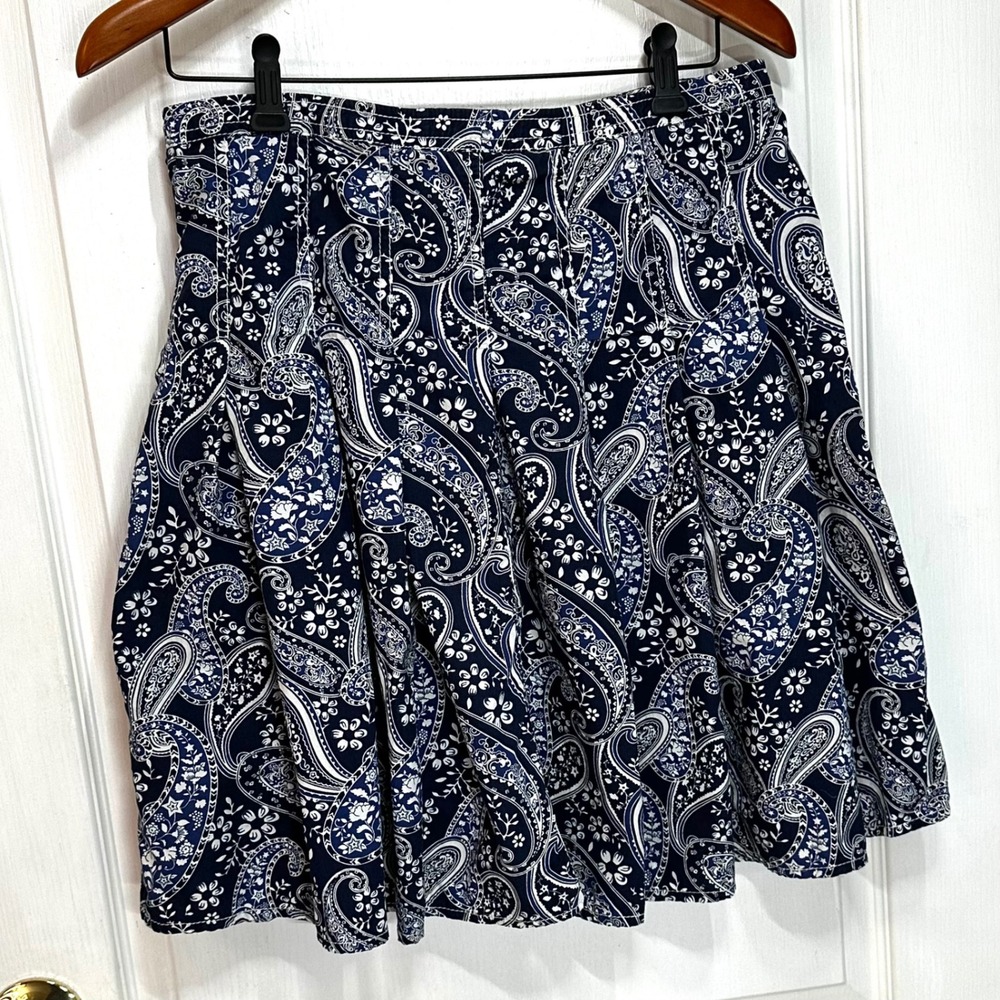 Tommy Hilfiger Navy White Paisley Cotton A-Line Skirt Size 10 RTG-BGJ 337508